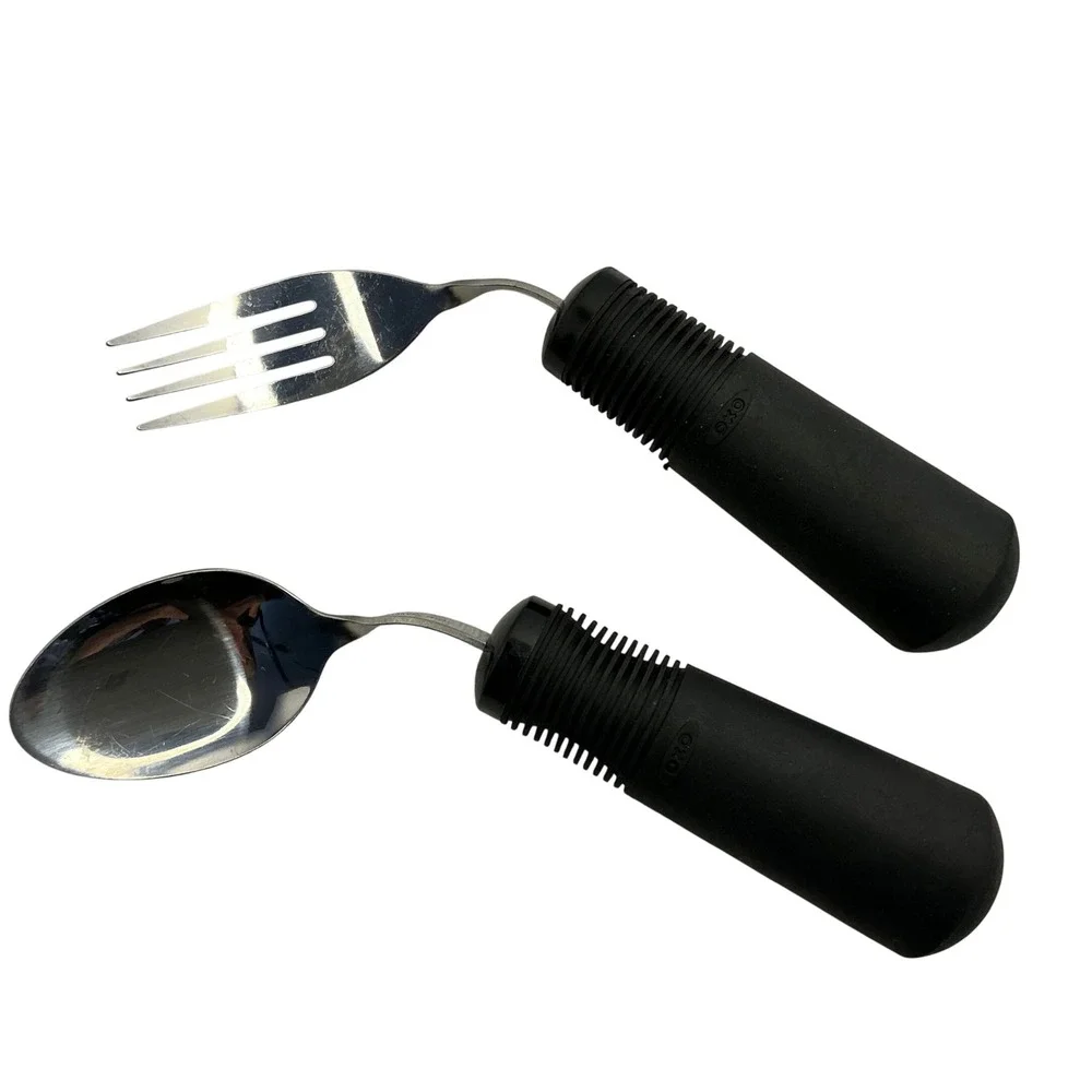 OXO Good Grips Bendable Adaptive Utensils Spoon Fork Set Black Weighted Handles